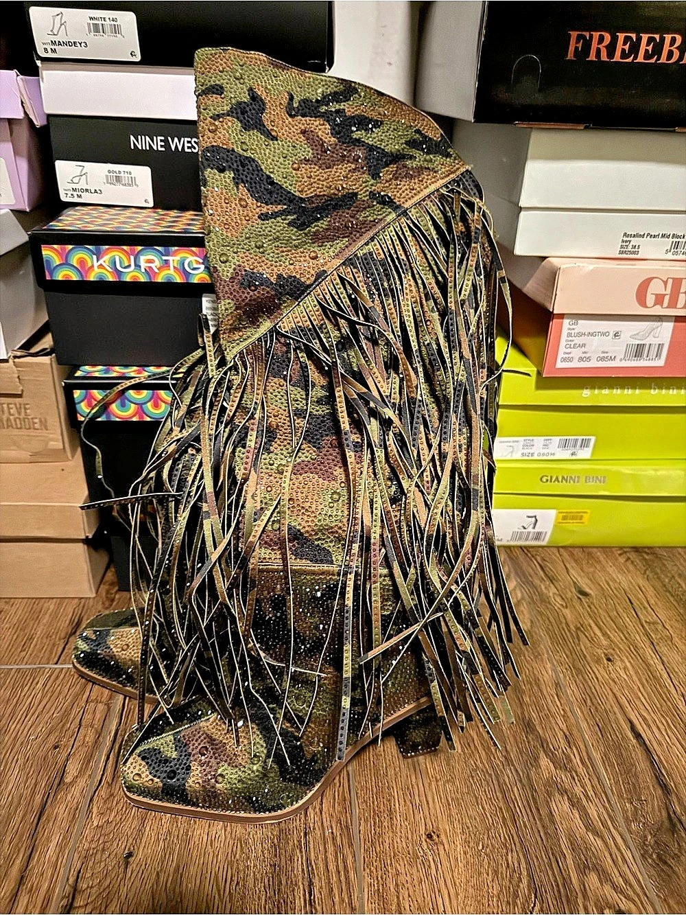 Jessica Simpson Paredisa Camouflage Rhinestone Fringe Western Booties Women's